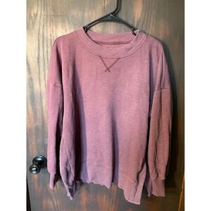 Aerie Womens Oversized Crewneck Sweatshirt Burgundy Fleece Pullover Small